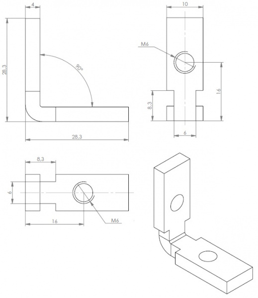 M6 L Double T nut dimensions